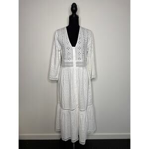 Zara White 100% Cotton Eyelet Dress Ruffle Embroidery Cottagecore Boho XS